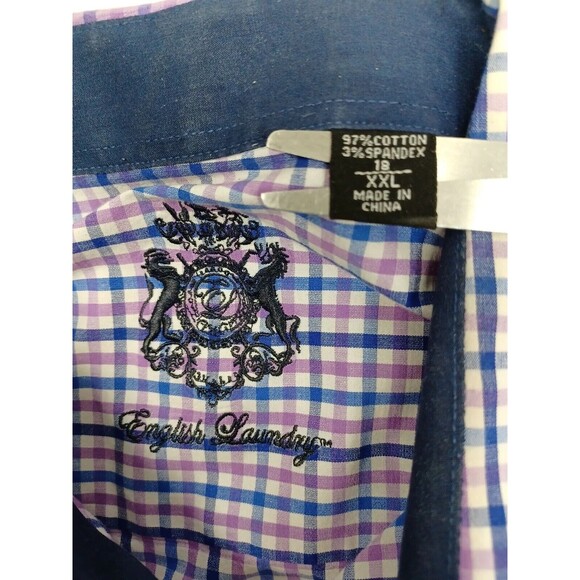 English Laundry Mens Checked Flip Cuff Multicolor white purple blue Sz 18 / XXL - Picture 10 of 11